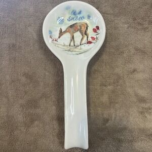 Ceramica Cuore Woodland‎ Deer Let It Snow Spoon Rest Ceramic Made in Italy 10.5"